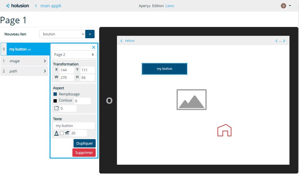 capture d'écran de l'onglet liens de l'application holusion content manager