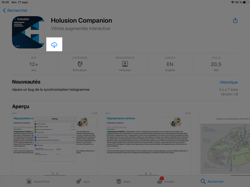 Page store de l'application Holusion Companion