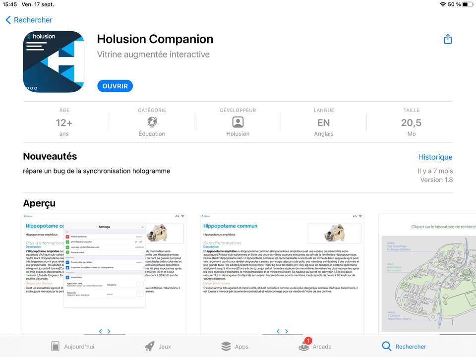 Page store de l'application Holusion Companion