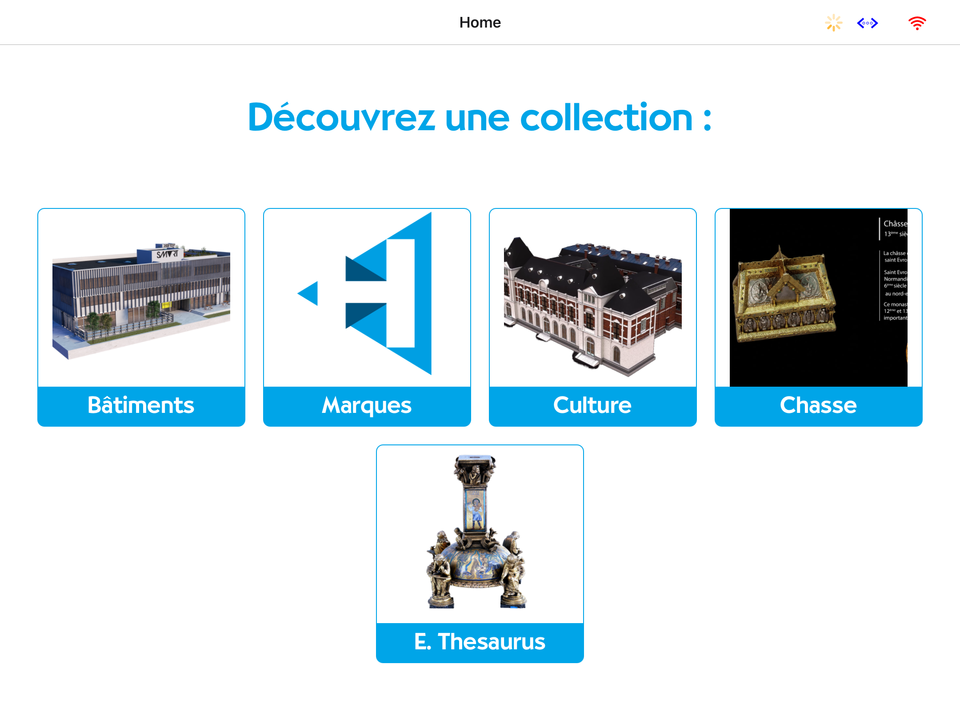 capture d'écran de l'application Holusion Companion présentant des catégories