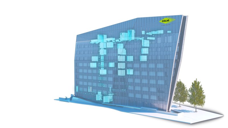 vue en transparence du réseau de plomberie d'un immeuble réalisée à partir d'un modèle BIM