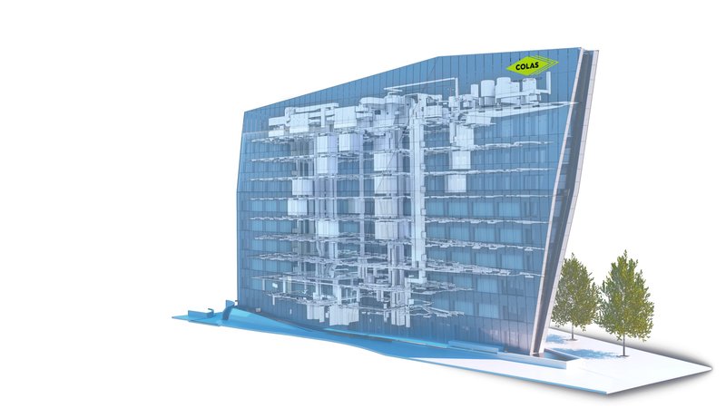 vue en transparence du système de ventilation d'un immeuble réalisée à partir d'un modèle BIM