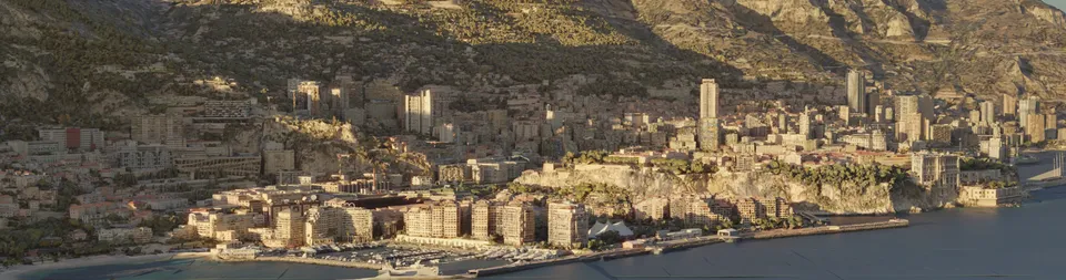 Virtual aerial view of Monaco created with Blender