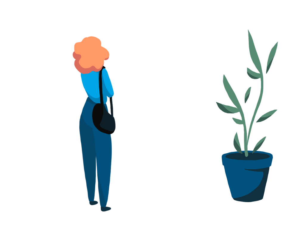 sketch of an woman and a plant