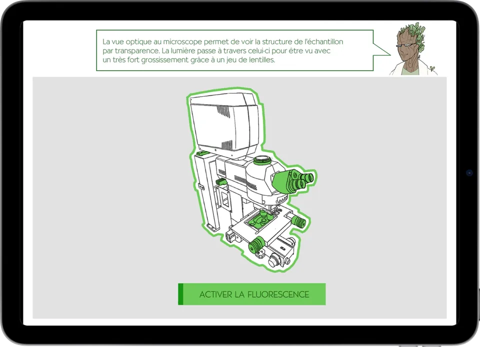 Presentation of a transmission microscopy process on a touch tablet application