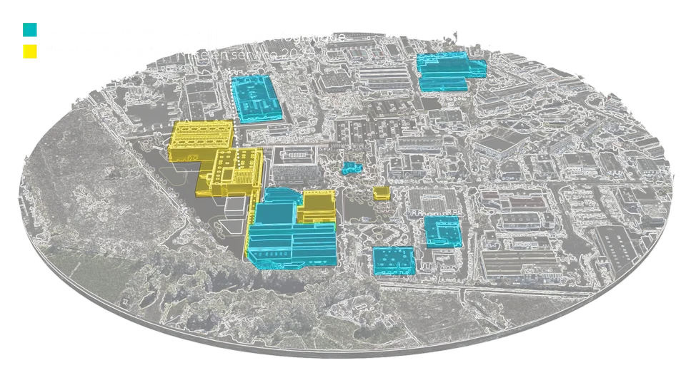 Presentation of a campus under construction integrated onto an existing satellite view