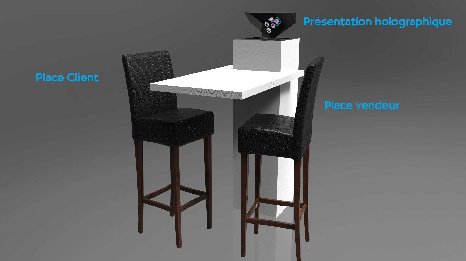 Table de vente holographique en bijouterie