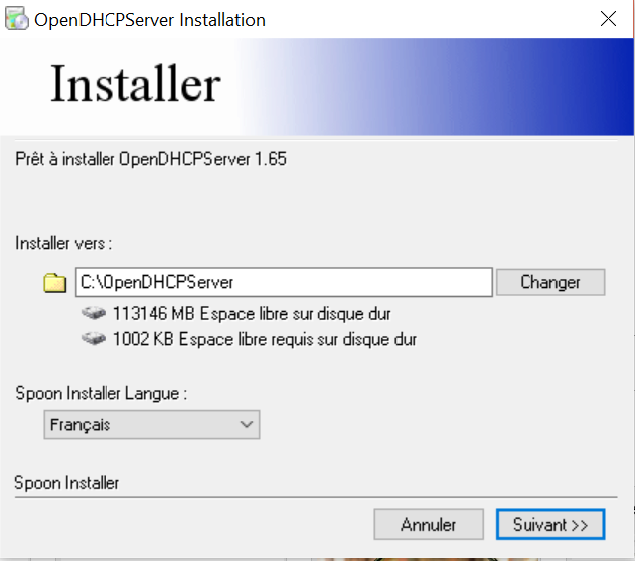 capture d'écran de l'installation du serveur OpenDHCP