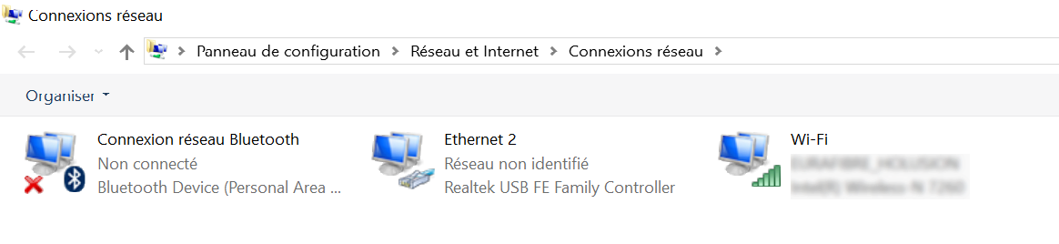 la fenêtre de configuration des connexions réseaux