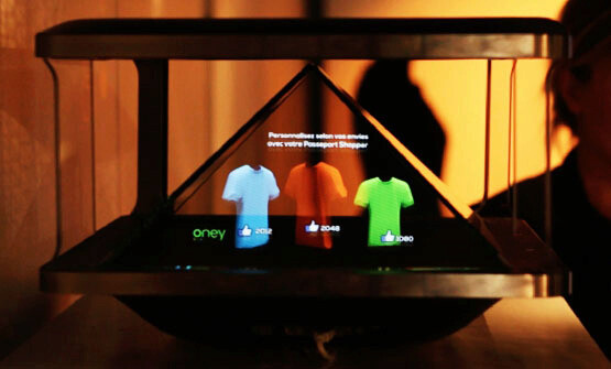 Display booth of clothes in holograms